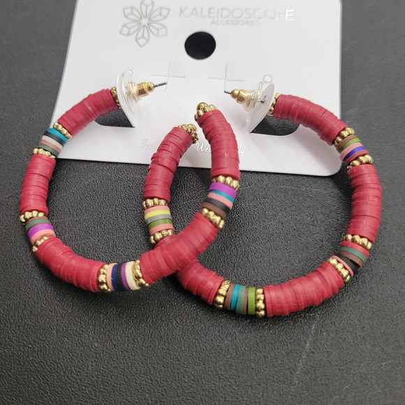 Burgundy Multi Color Katsuki Bead Hoops 2" - Picture 1 of 2